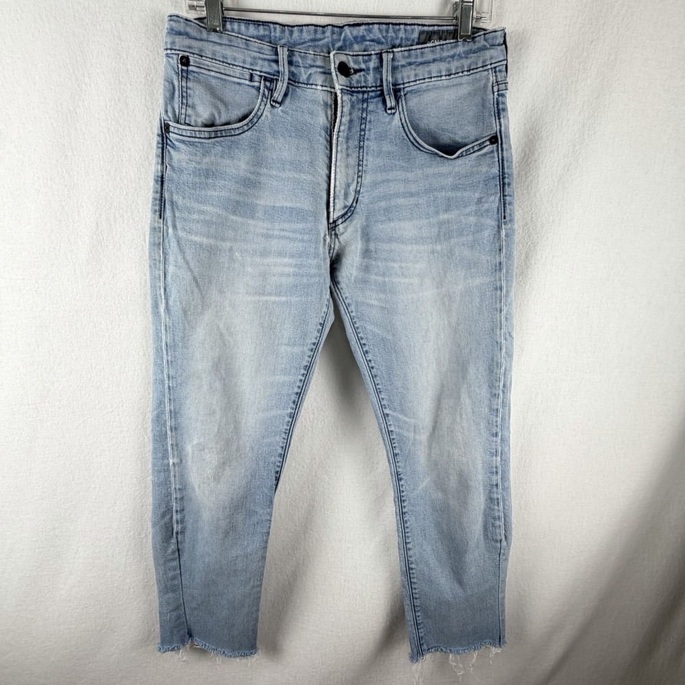 Bonobos Mens The Blue Jean Light Wash Straight Jeans Size 31X30 Distressed Hem**